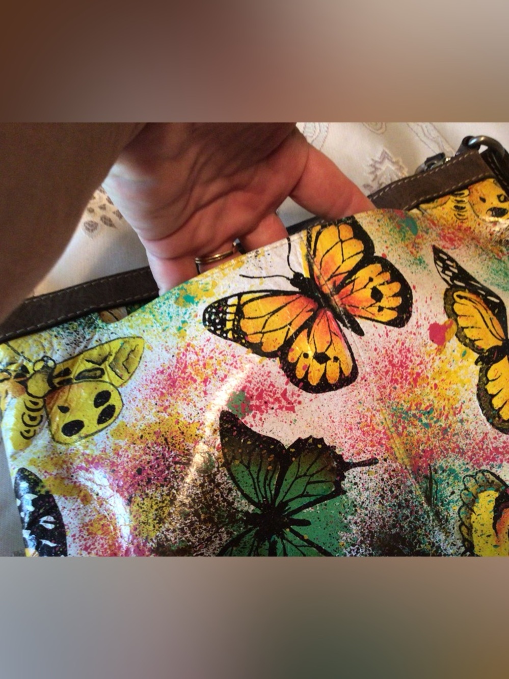Firenze Bella Butterfly painted Leather Crossbody - Picture 3 of 8